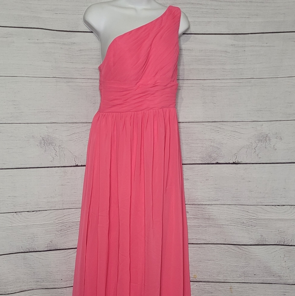 Asymmetric One-Shoulder Pink Chiffon Evening Dress